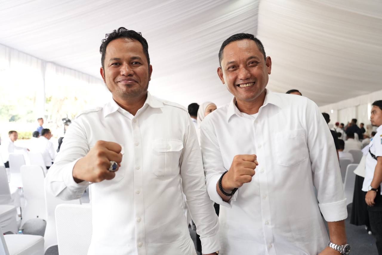 Foto: Gubernur Kalimantan Timur (Kaltim) terpilih, Rudy Mas'ud, bersama calon Wakil Gubernur, Seno Aji, menjalani gladi bersih di Istana Kepresidenan Jakarta.